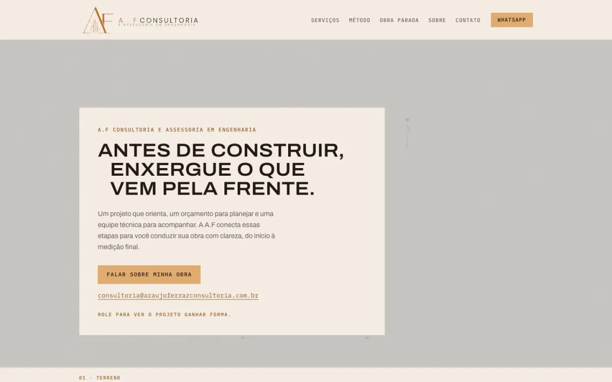 Página inicial do site A.F Consultoria e Assessoria em Engenharia