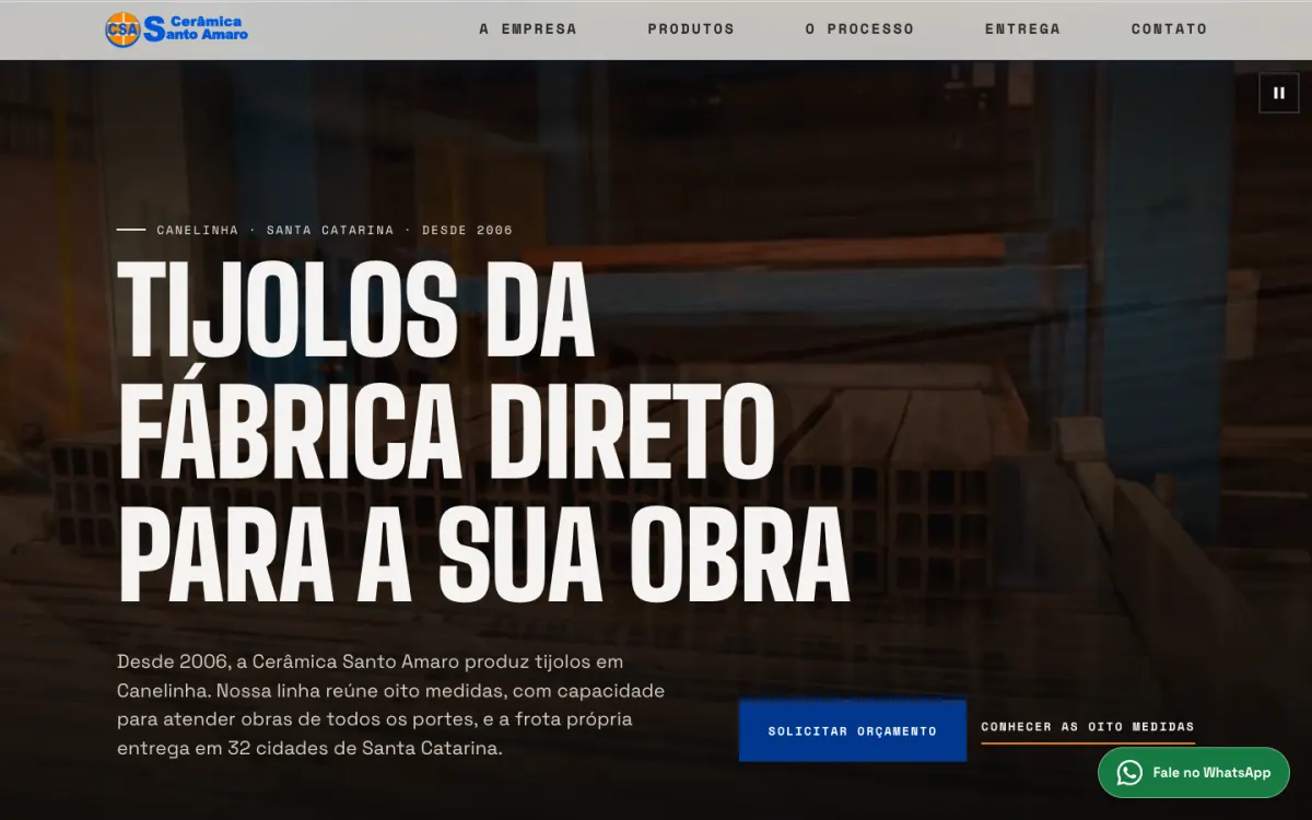 Página inicial do site Cerâmica Santo Amaro