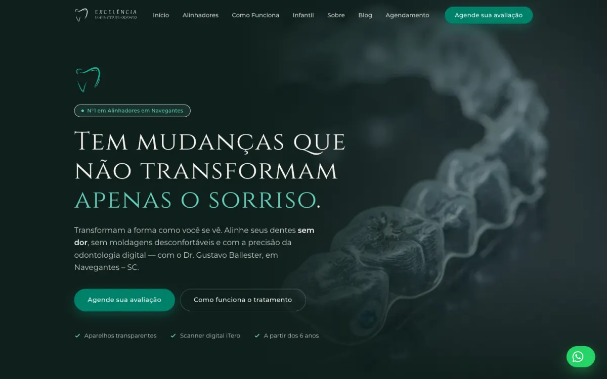 Página inicial do site Instituto Odonto Excelência
