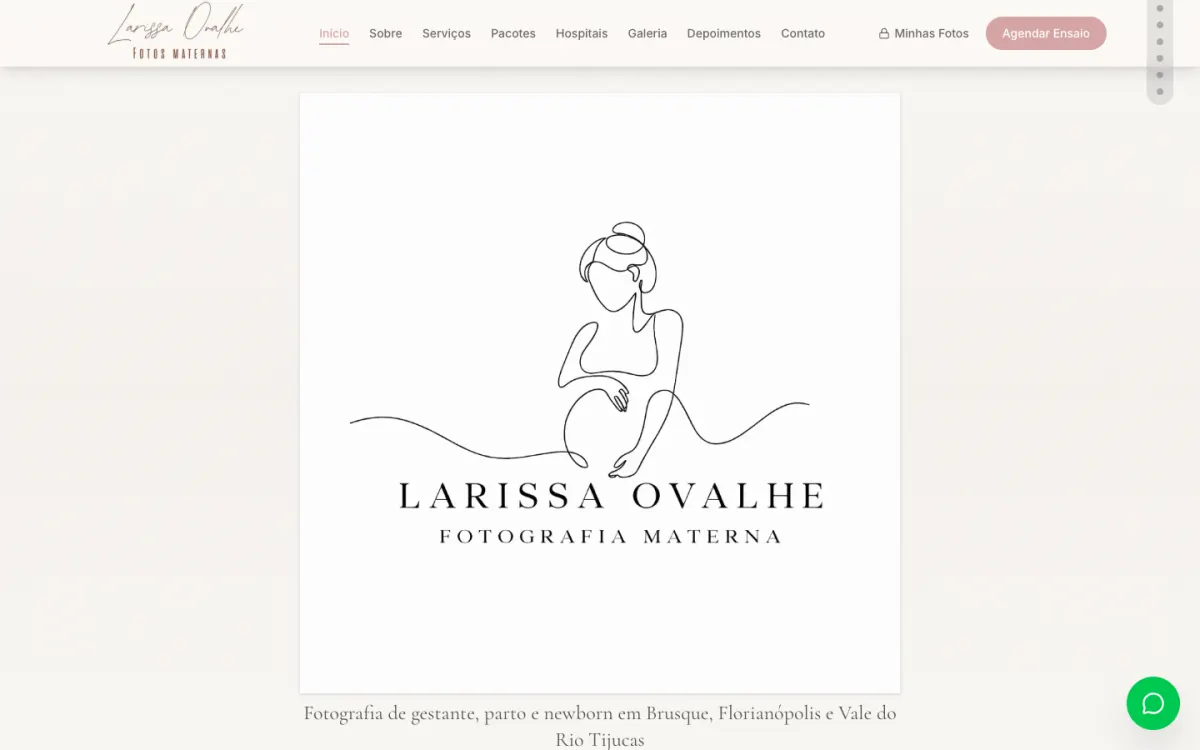 Página inicial do site Larissa Ovalhe Fotografia Materna
