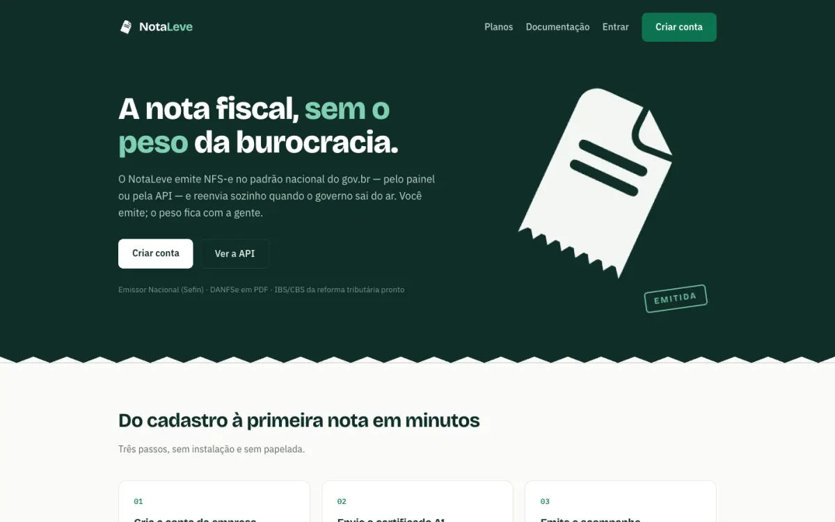 Página inicial do site NotaLeve